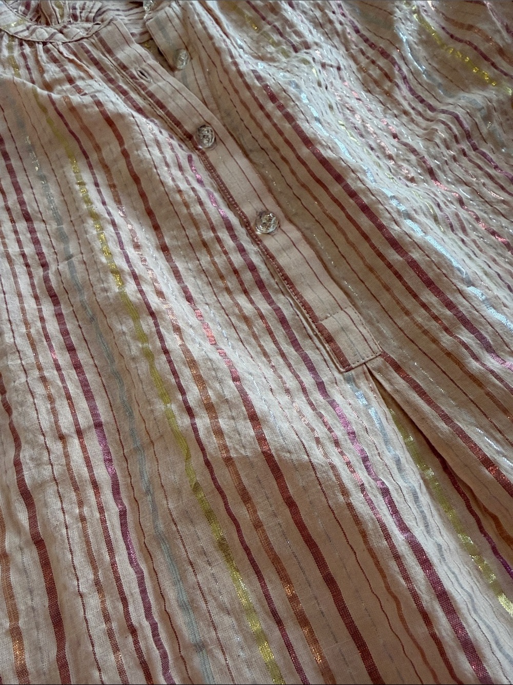 Light Pink Striped Ruffle Neck Blouse - Picture 4 of 14